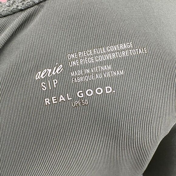 NWT Aerie Olive Green One-piece Swimsuit Full Coverage Ribbed Size Small shimmer - Picture 14 of 14